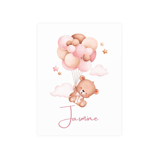 Baby Balloon Bear Name Poster Pink