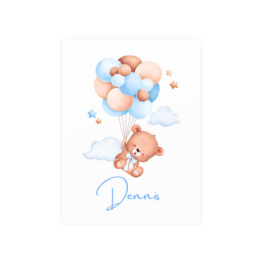 Baby bear balloon name poster blue